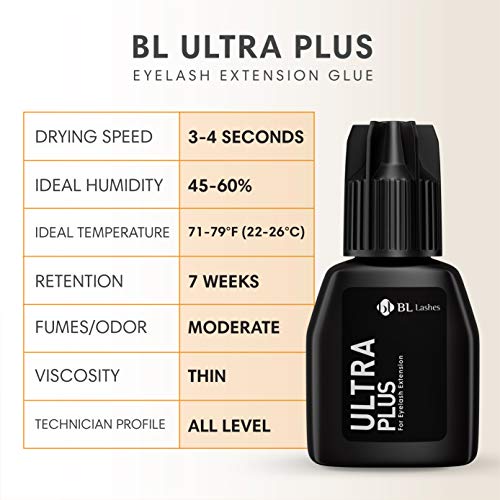 BL Lashes Ultra Plus | Lash Glue for Lash Extensions, Quick Drying Within 2-3 Sec, Up to 7 Weeks Long-Lasting Lash Retention, Black Adhesive for Professional Supplies (10g)