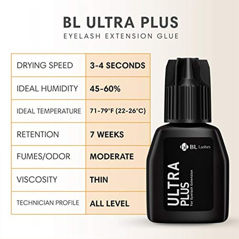 BL Lashes Ultra Plus | Lash Glue for Lash Extensions, Quick Drying Within 2-3 Sec, Up to 7 Weeks Long-Lasting Lash Retention, Black Adhesive for Professional Supplies (10g)