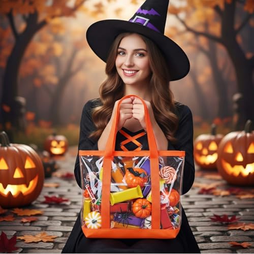 Reginary Clear Tote Bags 8-Pack with Zipper - Orange Polyvinyl, Security Approved for Travel & Events