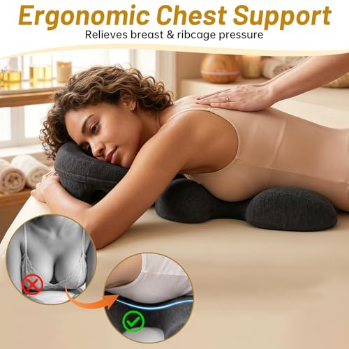 Memory Foam Face Down Pillow Set with Chest Cushion for Massage & Spa - Dark Gray
