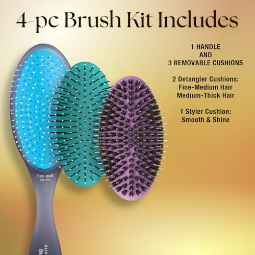 Olivia Garden OG Brush Collection Set - 3 Professional Hair Brushes with Detanglers & Styler, Black - 3-Piece Kit