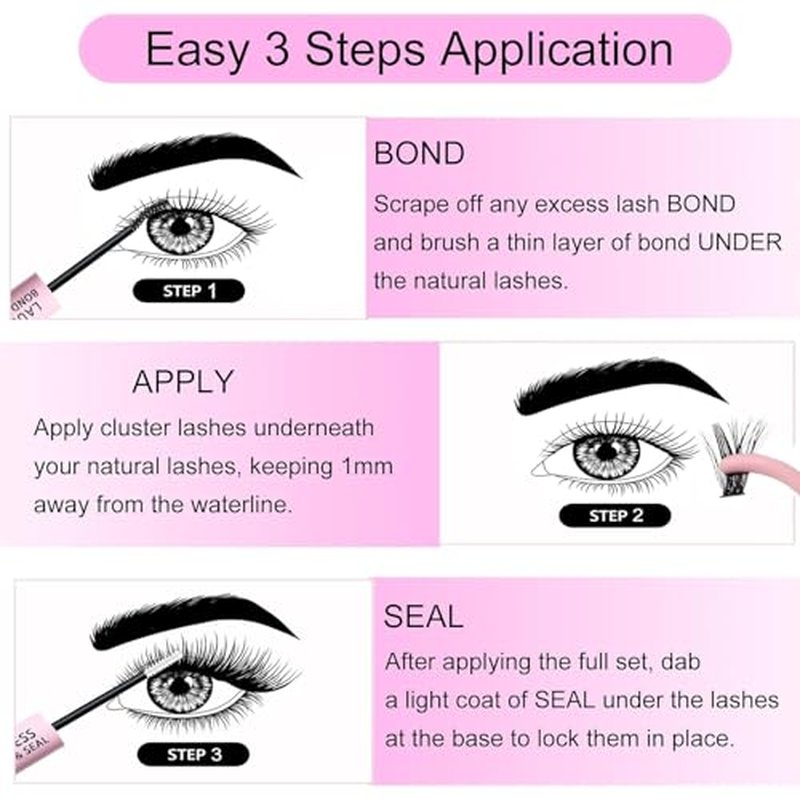 Lash Bond and Seal Waterproof 2Pcs LAUBESS Lash Glue for Eyelash Clusters 2 in 1 Lash Cluster Glue Adhesive Eyelash Glue Home Use Strong Hold 72H 10ml*2