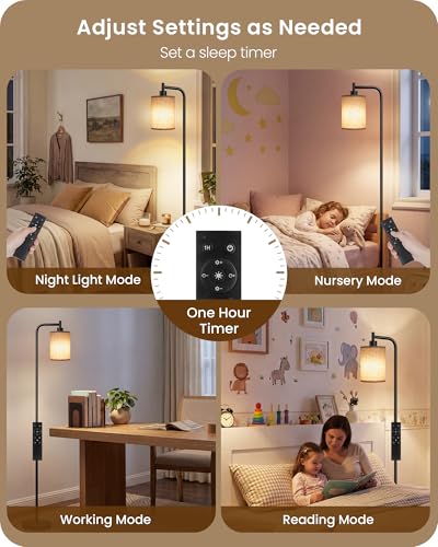 GOEBLESON Dimmable Floor Lamp with Remote & 10W Bulb - Black & Beige Finish