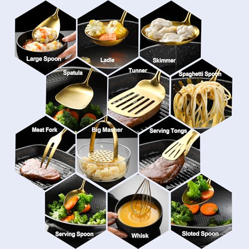 NIITAWH Gold 13-Piece Stainless Steel Kitchen Utensil Set - 12-13.7"