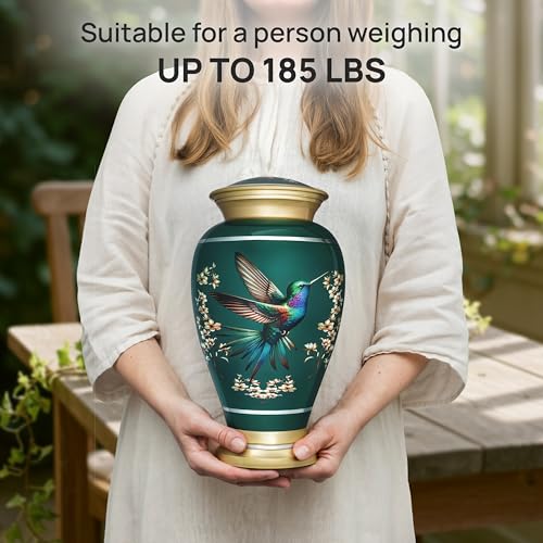 Remoria Large Green Hummingbird Cremation Urn for Adults - Aluminum Memorial Container