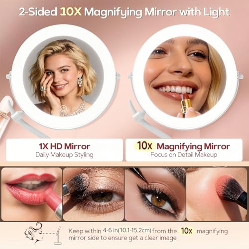 White 11.8 x 15.2 Inch Rechargeable Makeup Mirror with 3 Lights, 1X/10X Magnification