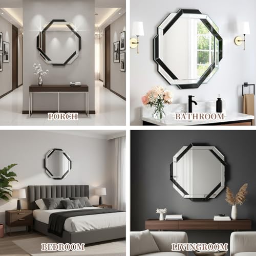 Vercraft Black 24x24 Inch Frameless Beveled Edge Wall Mirror for Bathroom & Bedroom