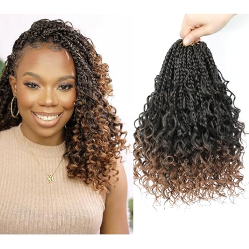 8 Inch Goddess Box Braids Crochet Hair 9 Packs with Curly Ends - 1B/30 Variation
