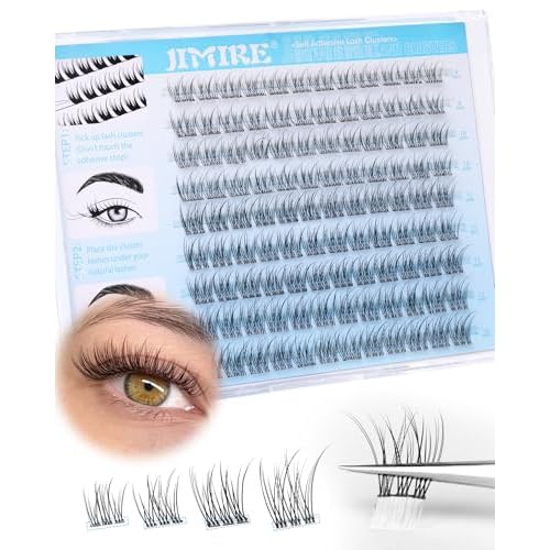 JIMIRE Natural Self Adhesive Eyelashes Wispy Pre Glued Lash Clusters No Glue Needed Press on Lashes Reusable Self Adhesive Lash Clusters Easy to Apply 9-12MM 108Pcs Pack