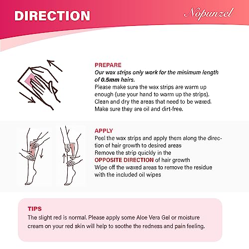 Wax Strips: 64 Waxing Strips - Hair Removal Wax - Brazilian Waxing - Waxing Kit for Women - Body Legs Arms Chest Bikini Back - Wax Kit At Home for Hair Removal - 4 Calming Oil Wipes - 2 sizes