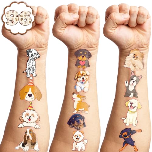 96PCS Cute Puppy Pre-Cut Temporary Tattoos for Kids - Cute Dog-Themed Party Favors & Gifts, Perfect for Birthday Parties, Classroom Rewards, and Christmas Stocking Stuffers