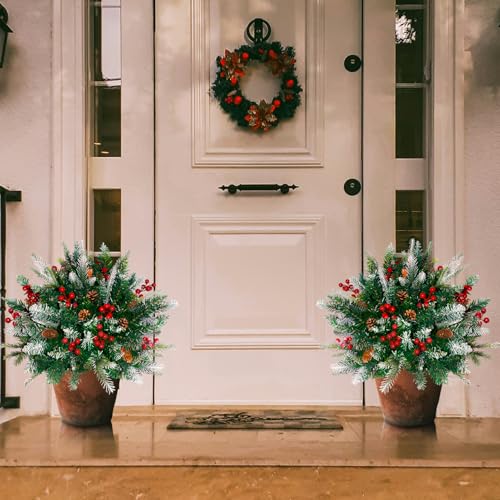 Lighted Christmas Urn Filler 2 Pack - Warm White LED 24 Inch Outdoor Decor