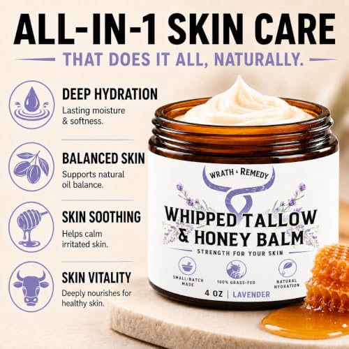 Lavender Beef Tallow & Honey Balm 4 oz — Wrath & Remedy Whipped Face & Body Moisturizer