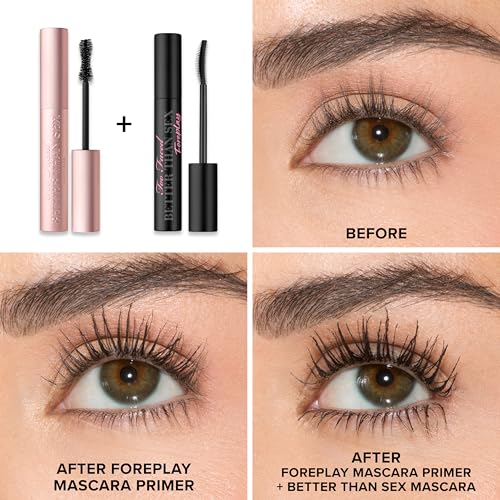 Too Faced Better Than Sex Volumizing Mascara & Foreplay Primer Travel Duo | Includes Better Than Sex Mascara For Volume, 0.17 Fl Oz & Foreplay Primer for Conditioning Prep, 0.13 Fl Oz
