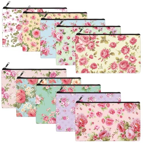 Reginary 20 Pieces Cosmetic Bag for Women, Roomy Makeup Bags with Zipper Toiletry Bag Pouch Travel Accessory Organizer Gifts, 7 x 4.3 Inches(Pink Flower)