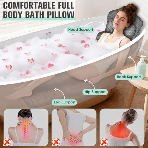 Full Body Bath Pillow with 192 Suction Cups - Luxury Thick Tub Cushion in Dark Gray