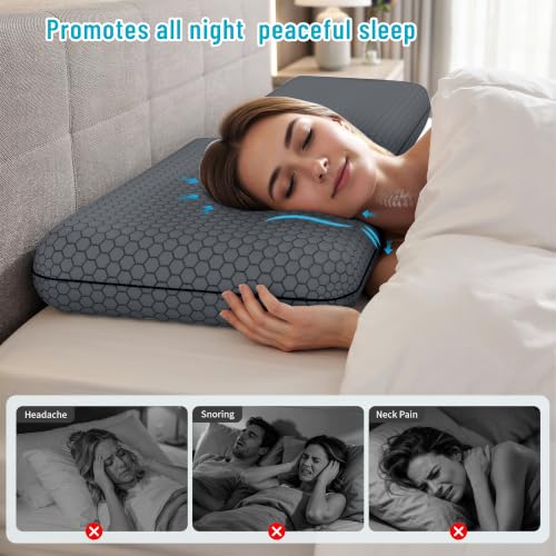 Dark Grey King Size Memory Foam Pillow Set for Side, Back & Stomach Sleepers