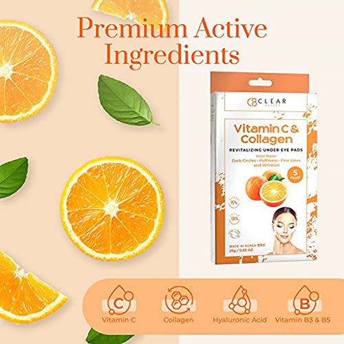 Clear Beauty Vitamin C & Collagen Under Eye Patches ? Reduces Dark Circles, Puffiness & Fine Lines ? Hydrating & Firming Eye Pads ? Dermatologist Tested, Korean Skin Care, Vegan Clean Beauty ? 5 Pack