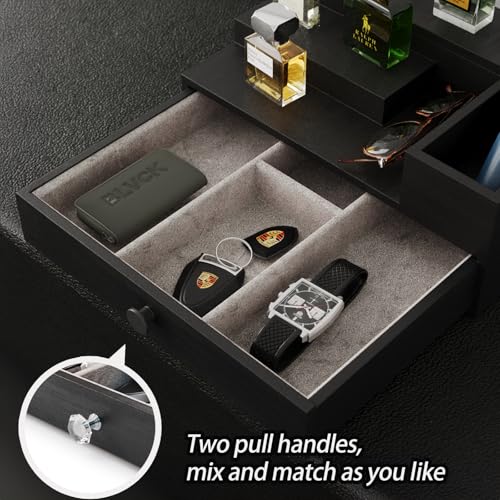 Wooden Cologne Stand Organizer with Hidden Drawer - Black, 01