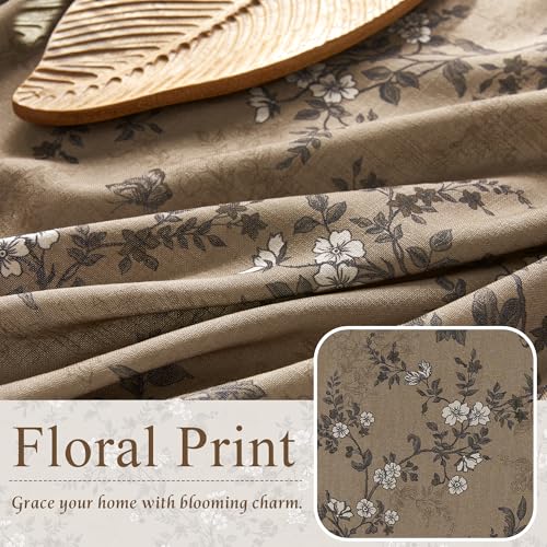A-khaki Linen Floral Butterfly Curtains 52"W x 84"L 2 Panels - Elegant Window Drapes