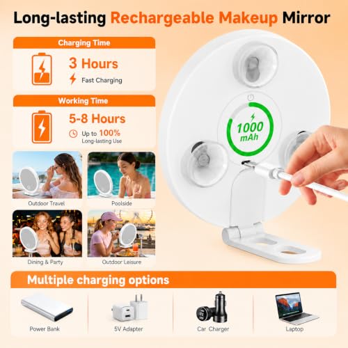 Portable Lighted Makeup Mirror with 10X Magnification & 3 Color Lights