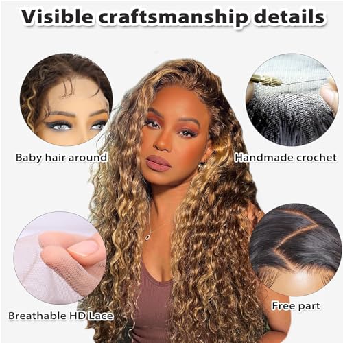 Synthetic Lace Front Wig 24 Inch Curly Ombre Brown Blonde with Variation of Same Ombre with Highlights