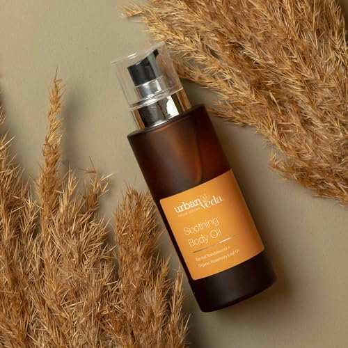 Urban Veda Soothing Body Oil | COSMOS Certified Body Massage Oil for Sensitive Skin | Organic Vitamin E Oil & Sweet Almond Oil for Skin | Calming and Soothing Body Oil for Women and Men | 3.40 Fl oz