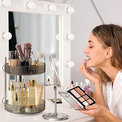 Shuang Qing 2-Tier Gray Rotating Makeup Organizer for Vanity & Skincare