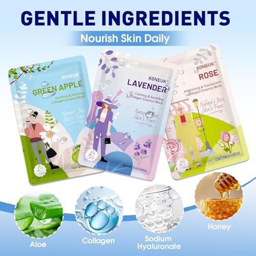 54 Pack Hydrating Facial Masks Set - All Skin Types, 9 Varieties for Skin Care & Spa