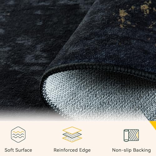 RELEANY 6' x 9' Abstract Area Rug — Black/Gold, Machine-Washable, Non-Slip Backing