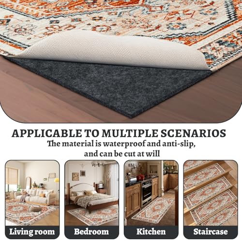 8' x 10' Waterproof Non-Slip Rug Pad - 1/4 Inch Thick Felt Carpet Cushion
