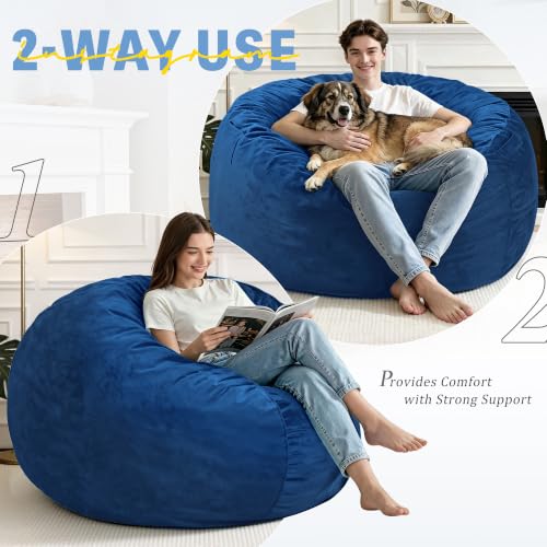 5FT Large Blue Bean Bag Chair for Adults - Washable Cover & Memory Foam