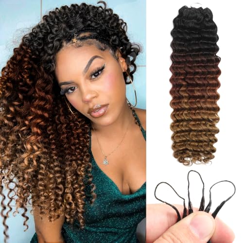 Deep Wave Feather Crochet Hair - 100 Strands, 14 Inch, T1/30/27, Knotless Style for Black Women