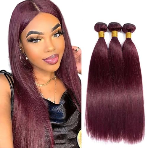 24 26 28 Inch Burgundy Human Hair Bundles - Straight Virgin Hair 300g/Pack Variation of 24 26 28 Inch / #99J-Burgundy ST