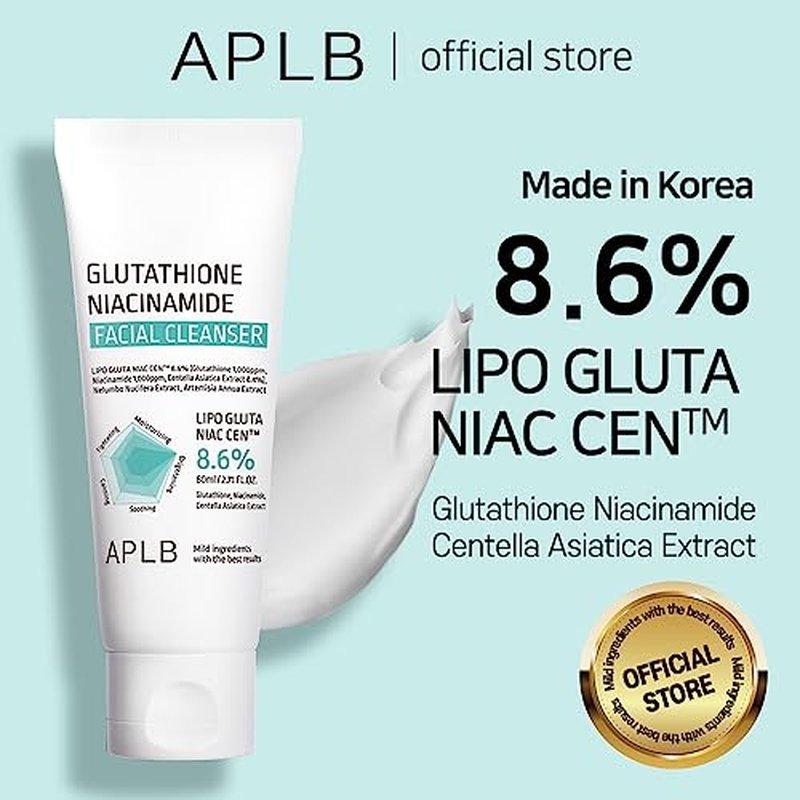APLB Glutathione Niacinamide Facial Cleanser | LIPO GLUTA NIAC CEN¢â 8.6% 2.71 FL.OZ/Korean Skincare, Cares for Tighten Pores & Sebum, Long lasting nourishment and deep moisture for soft skin