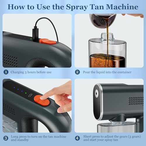 Portable Spray Tan Machine, Spray Tan Gun, Even Atomization, Adjustable Three Different Strength Spray Levels, Type-C Charge Handheld Spray Tanning Gun For Travel Salon Beach Home Mobile Use Dark Grey