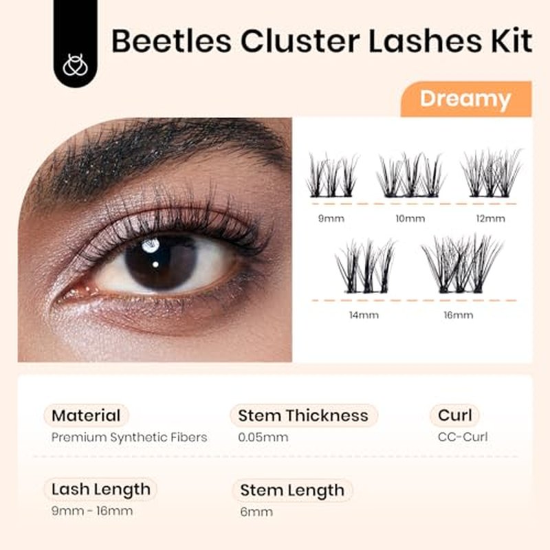 Beetles Lash Clusters with Tweezer 9-16mm Cluster Eyelash Extensions 3D Natural False Eyelashes Wispy Eyelash Clusters 100pcs Individual Lashes DIY Cluster Lashes Dreamy (CND001, 9-16mm)