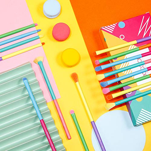 Docolor 16Piece Colorful Eye Makeup Brushes + Makeup Brushes Cleaner Set,Professional Eye Shadow Blending Brush Set with Solid Soap Cleanser & Color Removal Sponge & Silicone Brush Cleaner