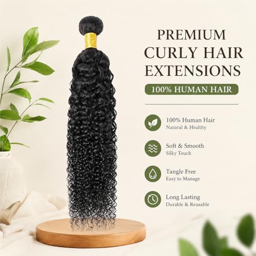 Aikebi 1B Natural Jerry Curly Wave Human Hair Bundles 28 Inch - Unprocessed Brazilian Virgin Hair, Variation #1B Natural J / 28