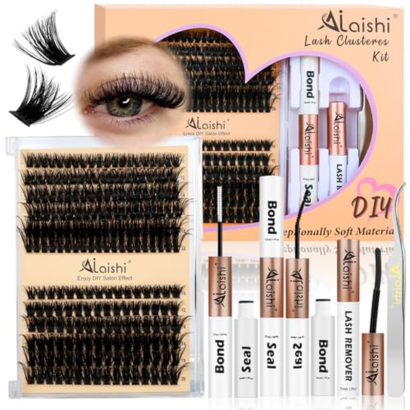 Lash Clusters Kit, DIY Cluster Eyelash Extensions 10?20mm, 80D+100D, 216pcs Fluffy D Curl Natural Lashes with Bond & Seal,Remover,Tweezers ? Fake Cat Eye Individual Clusters