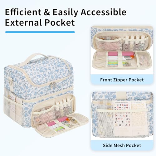 CUBETASTIC Nail Polish Organizer & Storage Bag for 48 Bottles & Full-Size Lamp, Double-Layer Travel Case Box for Nail Supplies, Manicure Kit & Pedicure Tools (Blue Floral, 48 Slots)