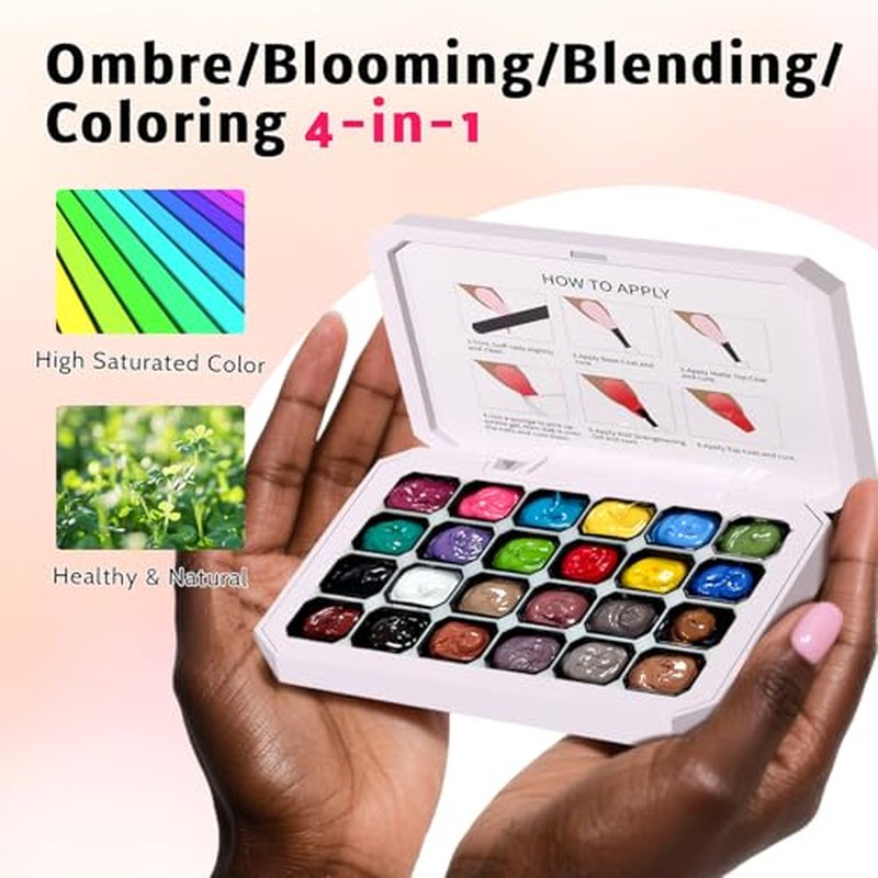 24 Colors Sponge Pat Paint Nail Gel for Drawing Striper Liner Floral Painting Ombre Blush Blooming Aura Gel Polish Nail Art DIY, UV/LED Curing, No Wipe (24 Colors C)