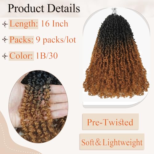 Yanky Twist Crochet Hair 16 Inch Pack of 9 T30 Micro Yaki Twist Synthetic Extensions