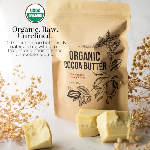 Organic Cocoa Butter for Skin - 16oz Unrefined Food Grade Body & Lip Balm