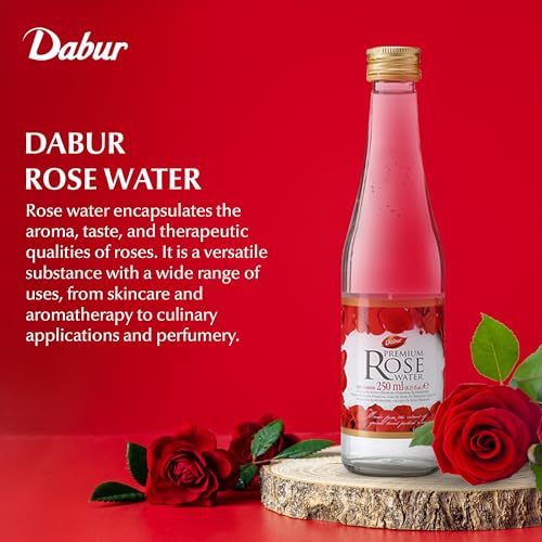 Dabur Rose Water - Rose Water for Skin, Face, Hair, & for Cooking ? Nourishing Hydration, Enhances Culinary Creations ? Rosewater for Glowing Skin, for Skincare and Beauty Rituals ? 250ML