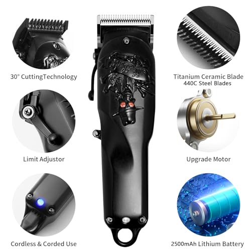 Hair Clippers for Men Professional, Cordless & Corded Barber Clippers for Hair Cutting, Rechargeable Mens Hair Clippers, Home Haircut &Grooming Set (Black)
