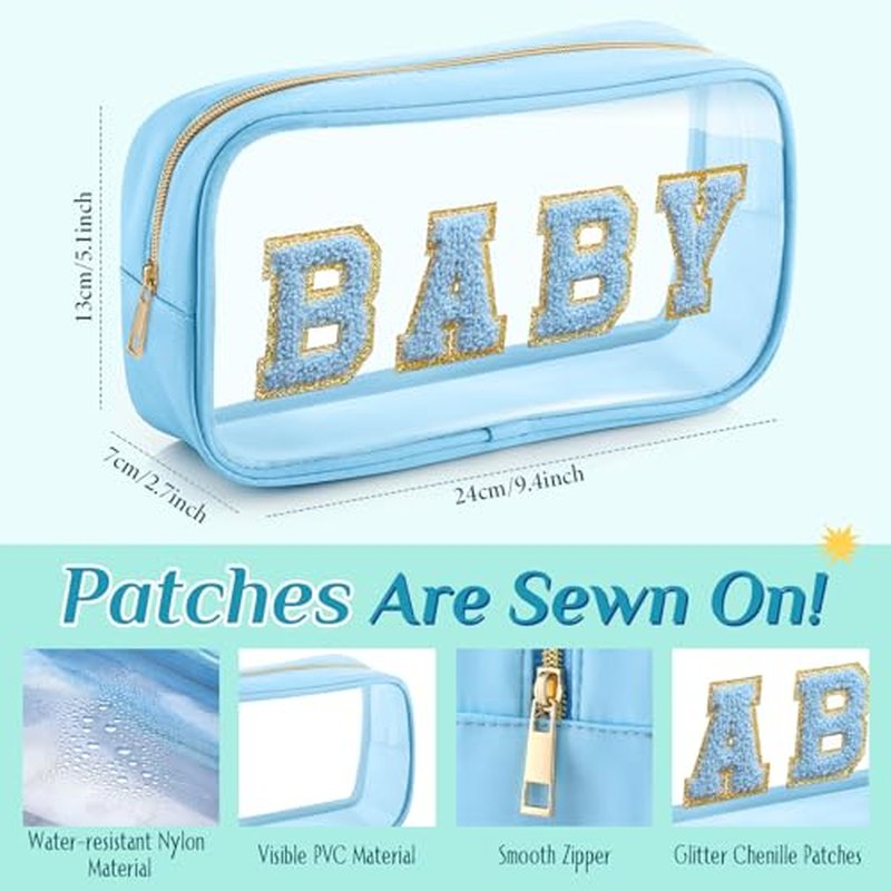 4 Pcs Mama and Baby Toiletry Bag Clear Chenille Letter Pouch Snacks Makeup Stuff Travel Diaper Bag Preppy Transparent Pouch with Zipper for Women Gift(Fresh Color)