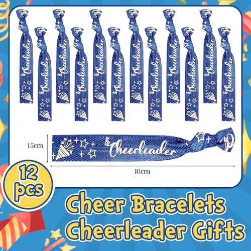 Talltalk 48 Pcs Cheerleader Gifts Set Cheer Gifts Bulk for Team 12 Cheer Makeup Bag 12 Cheer Bracelets 12 Folding Cheerleading Makeup Mirror 12 Bow Keychain for Cheer Team Party Favors(Blue)