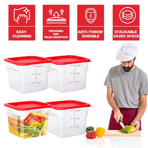 6 Qt Square Food Storage Containers with Lids - Clear, Space-Saving Set (4 Pack, Variation: 6.0 Quarts Square)