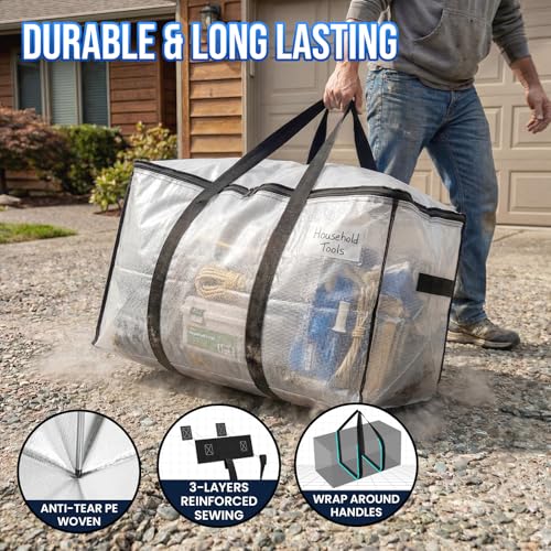 Clear Extra Large Moving Storage Bags - 12 Pack with Visible Window - Heavy Duty & Water-Resistant
